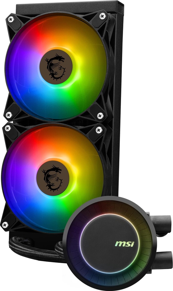 MSI MAG CoreLiquid E240 Black - AIO ARGB CPU Liquid Cooler - Rotating Cap Design - 240mm Radiator - Dual 120mm ARGB PWM Fans - LGA 1851,1700 Ready / AM5 Compatible