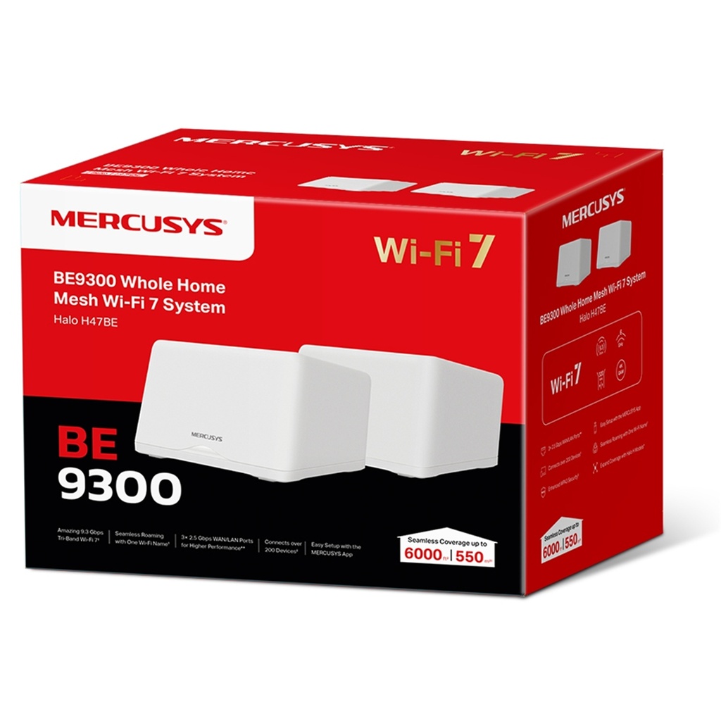 Mercusys Halo H47BE, BE9300 Whole Home Mesh Wi-Fi 7 System - 2 Pack