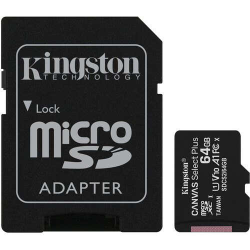 Kingston 64GB microSDHX Canvas Select Plus CL10 UHS-I Card + SD Adapter