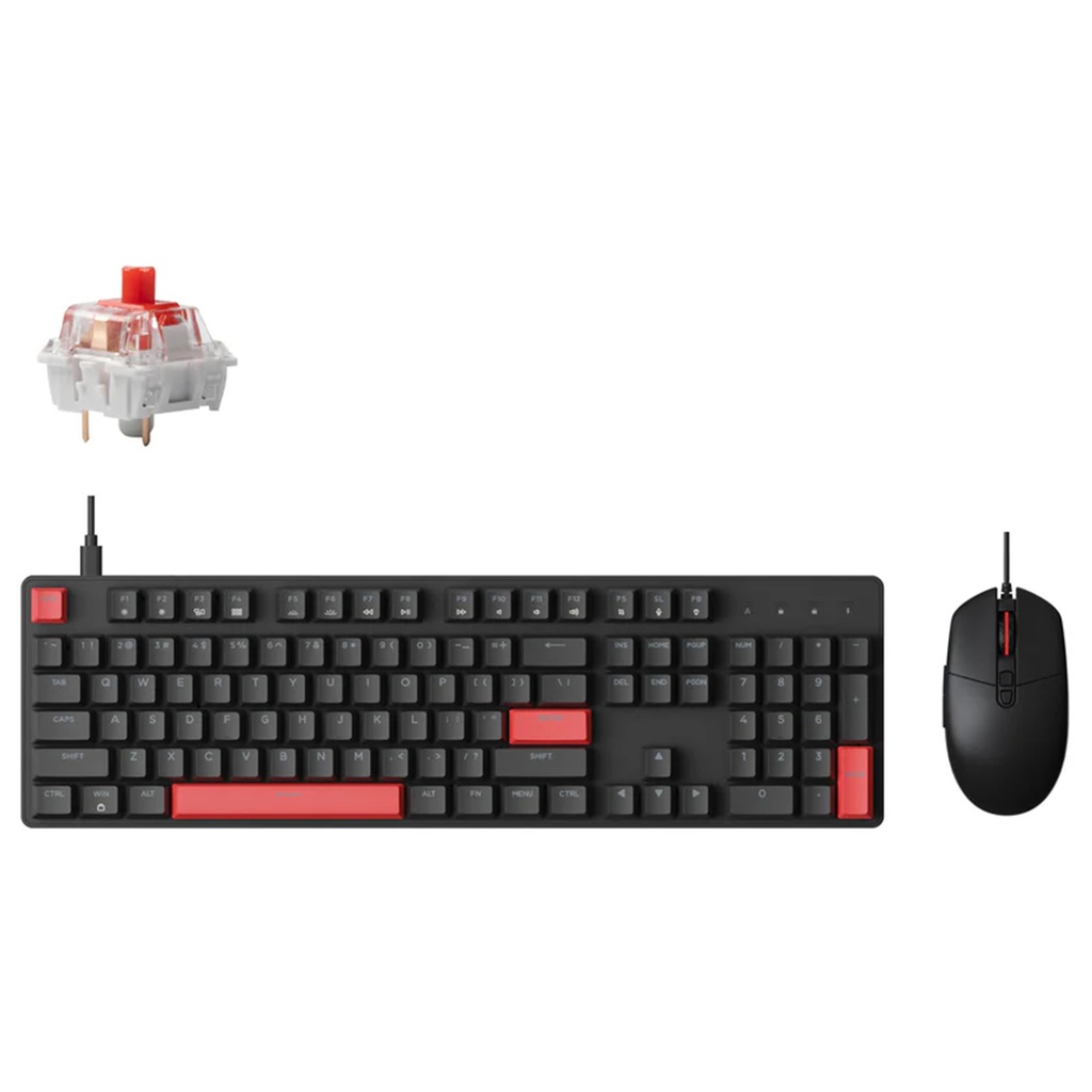 Keychron Lemokey X2 QMK Red Backlight Wired Mechanical Red Switch Keyboard (With M55 Mouse Combo)