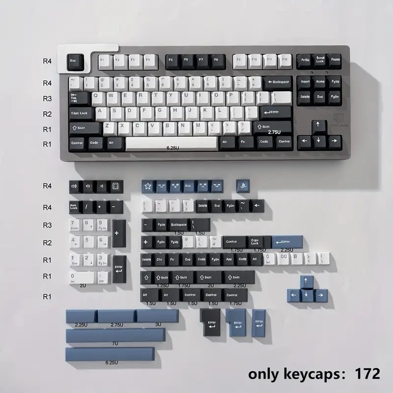 White and Black and Blue Cherry PBT Keycaps