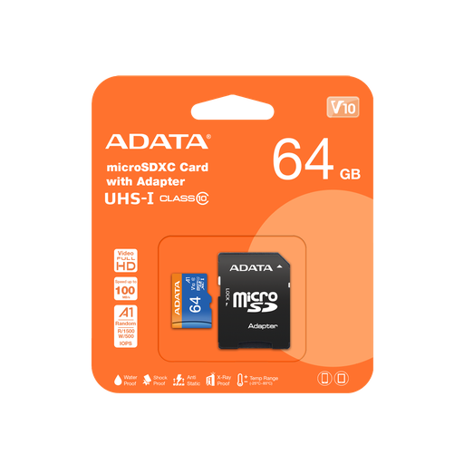 [AUSDX64GUICL10A1-RA1] Adata 64GB microSDXC with Adapter UHS-I Class 10 U3