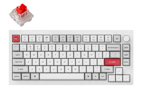 [KEYC-Q1P-P1] Keychron Q1P-P1 75% 81 Key Shell White Knob Red Switch RGB Hot-Swap Full Alum Wireless QMK Custom Keyboard