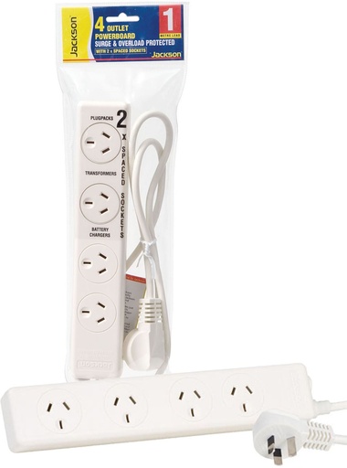 [PT2929S] Jackson 4-Way Powerboard Surge Protected 1m Power Cord